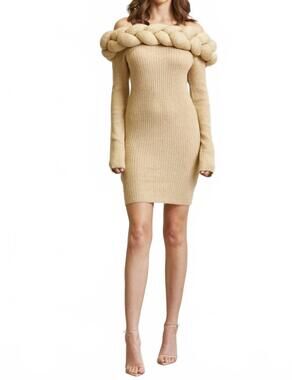 NEW BLITHE off-shoulder braided knit dress in nude